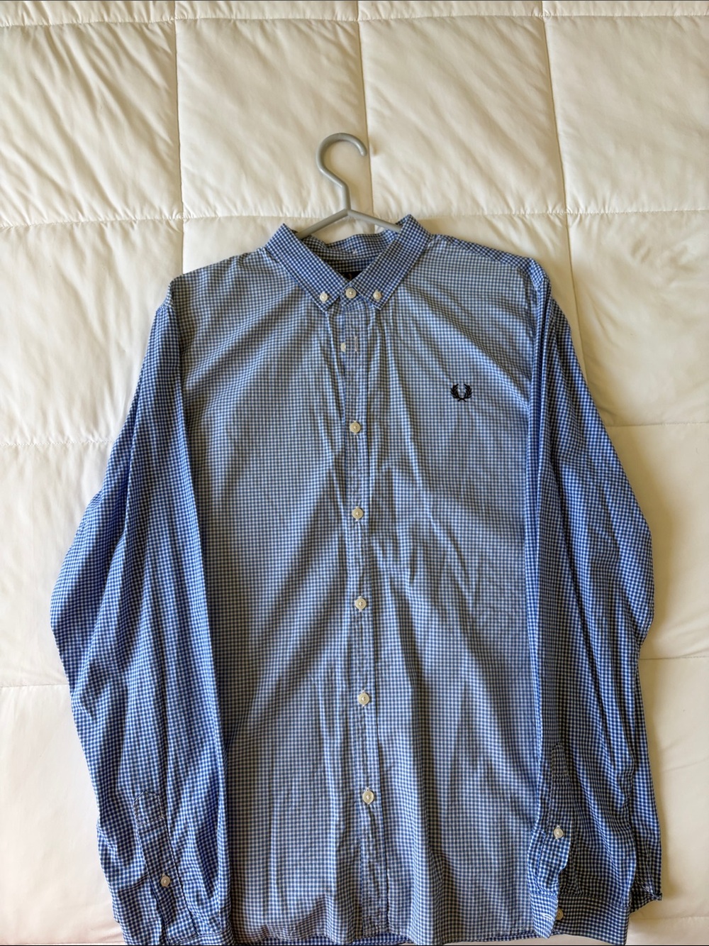 Fred Perry Blue Gingham Button-Down Shirt with Embroidered Laurel